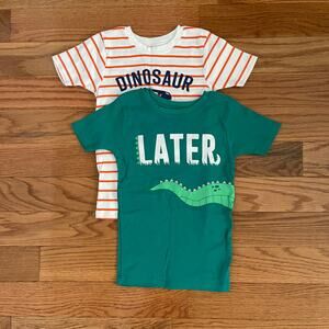 Carters Dinosaur T-Shirts Kids 8 Green Striped Summer Camp Casual Lot of 2